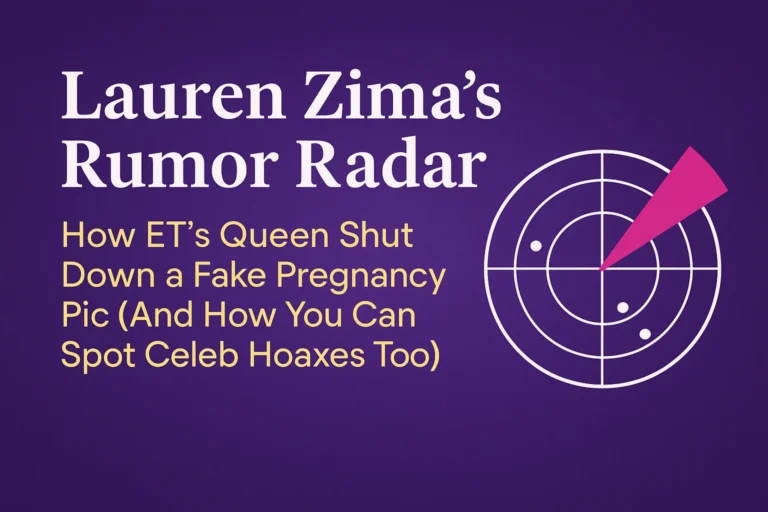 A digital graphic for an entertainment news article titled “Lauren Zima’s Rumor Radar.” The image features a purple gradient background with bold white and yellow text, alongside a stylized radar icon with a pink beam, symbolizing media awareness and rumor detection.