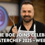 Alfie Boe in a MasterChef apron holding a whisk, featured image for Celebrity MasterChef 2025 Week 2 article