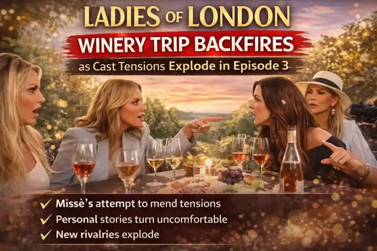 Reality TV cast members argue during a tense winery outing in Ladies of London Episode 3, as the planned bonding trip turns into a heated confrontation among the women.